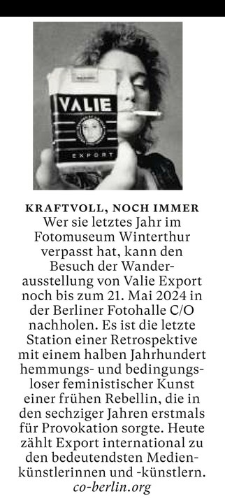 Valie Export Retrospektive noch bis 21. Mai in Berliner Fotohalle.