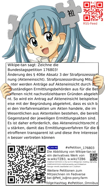 Sharepic zur Petition 176803 für Toots, Posts, Chats, Poster, Banner, Flyer, T-Shirts, Tassen mit QR-Code, der direkt zur Mitzeichnen-Seite des Bundestags oder dem Login der Bundestags-Petitionsseite führt