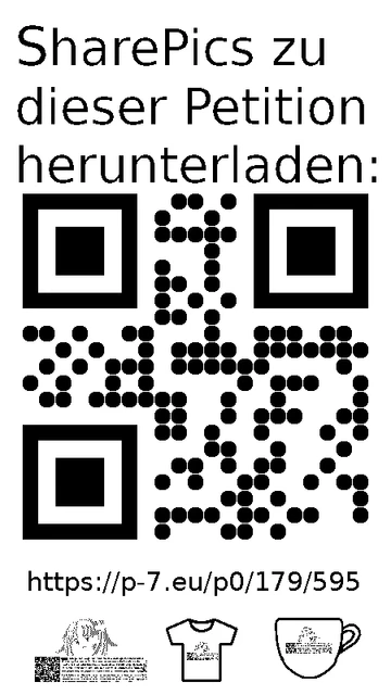 QR code und Link zur Download-Seite für die Sharepics der ePetition 179595, https://p-7.eu/p0/179/595