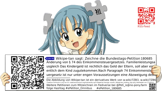 Sharepic zur Petition 180685 für Toots, Posts, Chats, Poster, Banner, Flyer, T-Shirts, Tassen mit QR-Code, der direkt zur Mitzeichnen-Seite des Bundestags oder dem Login der Bundestags-Petitionsseite führt