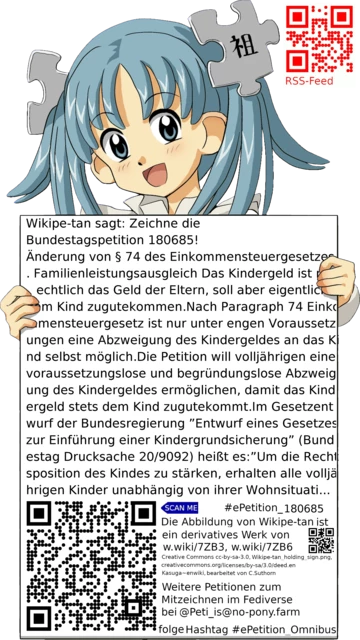 Sharepic zur Petition 180685 für Toots, Posts, Chats, Poster, Banner, Flyer, T-Shirts, Tassen mit QR-Code, der direkt zur Mitzeichnen-Seite des Bundestags oder dem Login der Bundestags-Petitionsseite führt