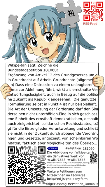 Sharepic zur Petition 181060 für Toots, Posts, Chats, Poster, Banner, Flyer, T-Shirts, Tassen mit QR-Code, der direkt zur Mitzeichnen-Seite des Bundestags oder dem Login der Bundestags-Petitionsseite führt