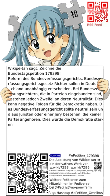 Sharepic zur Petition 179398 für Toots, Posts, Chats, Poster, Banner, Flyer, T-Shirts, Tassen mit QR-Code, der direkt zur Mitzeichnen-Seite des Bundestags oder dem Login der Bundestags-Petitionsseite führt