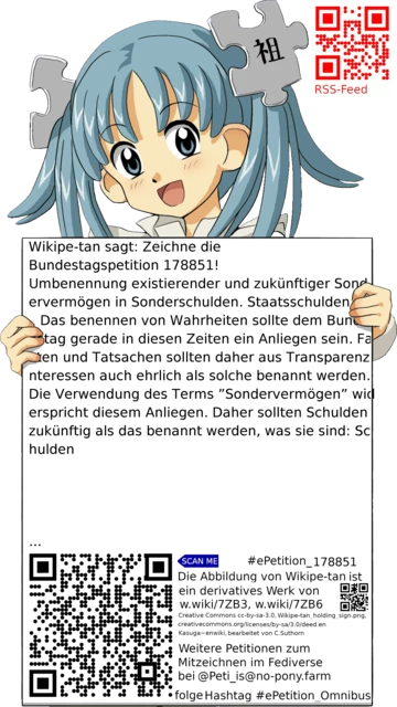 Sharepic zur Petition 178851 für Toots, Posts, Chats, Poster, Banner, Flyer, T-Shirts, Tassen mit QR-Code, der direkt zur Mitzeichnen-Seite des Bundestags oder dem Login der Bundestags-Petitionsseite führt