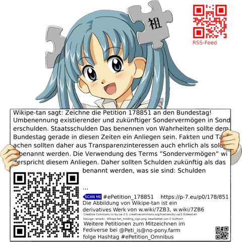 Sharepic zur Petition 178851 für Toots, Posts, Chats, Poster, Banner, Flyer, T-Shirts, Tassen mit QR-Code, der direkt zur Mitzeichnen-Seite des Bundestags oder dem Login der Bundestags-Petitionsseite führt