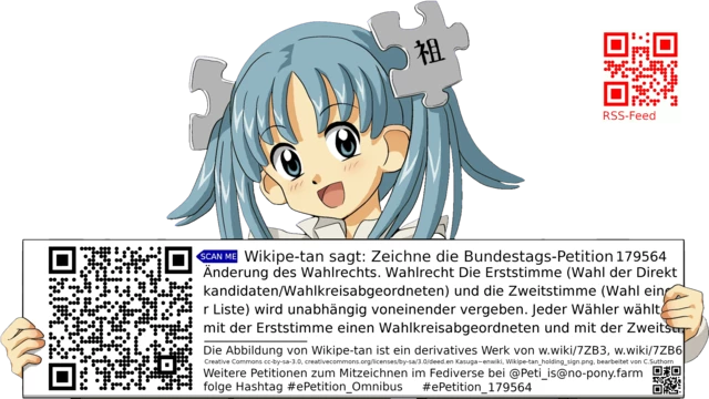 Sharepic zur Petition 179564 für Toots, Posts, Chats, Poster, Banner, Flyer, T-Shirts, Tassen mit QR-Code, der direkt zur Mitzeichnen-Seite des Bundestags oder dem Login der Bundestags-Petitionsseite führt
