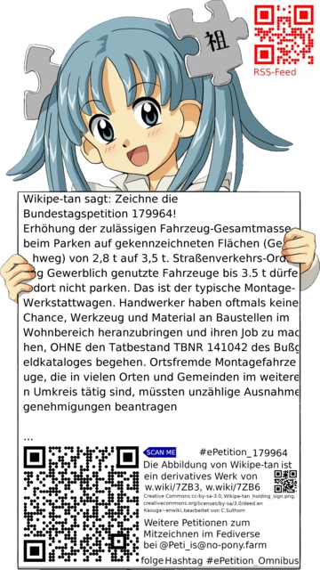 Sharepic zur Petition 179964 für Toots, Posts, Chats, Poster, Banner, Flyer, T-Shirts, Tassen mit QR-Code, der direkt zur Mitzeichnen-Seite des Bundestags oder dem Login der Bundestags-Petitionsseite führt