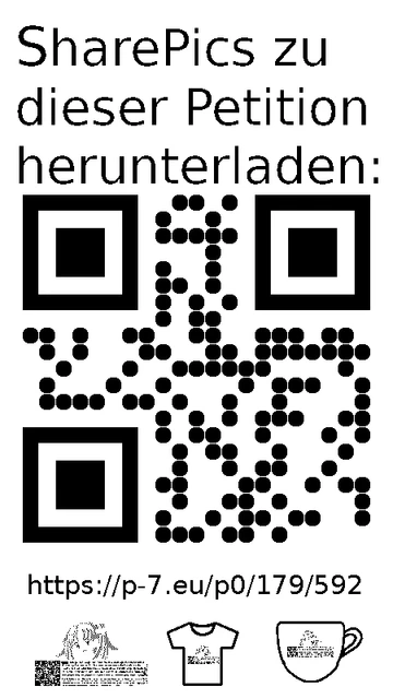 QR code und Link zur Download-Seite für die Sharepics der ePetition 179592, https://p-7.eu/p0/179/592