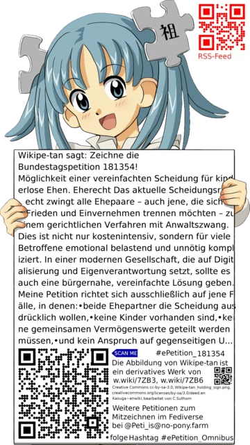 Sharepic zur Petition 181354 für Toots, Posts, Chats, Poster, Banner, Flyer, T-Shirts, Tassen mit QR-Code, der direkt zur Mitzeichnen-Seite des Bundestags oder dem Login der Bundestags-Petitionsseite führt