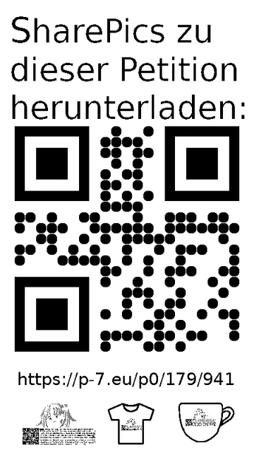 QR code und Link zur Download-Seite für die Sharepics der ePetition 179941, https://p-7.eu/p0/179/941