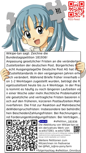 Sharepic zur Petition 181936 für Toots, Posts, Chats, Poster, Banner, Flyer, T-Shirts, Tassen mit QR-Code, der direkt zur Mitzeichnen-Seite des Bundestags oder dem Login der Bundestags-Petitionsseite führt