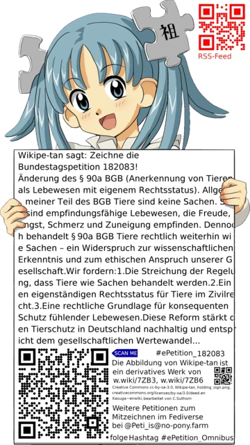 Sharepic zur Petition 182083 für Toots, Posts, Chats, Poster, Banner, Flyer, T-Shirts, Tassen mit QR-Code, der direkt zur Mitzeichnen-Seite des Bundestags oder dem Login der Bundestags-Petitionsseite führt