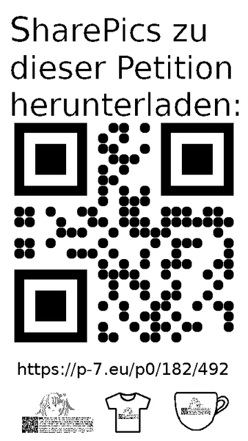 QR code und Link zur Download-Seite für die Sharepics der ePetition 182492, https://p-7.eu/p0/182/492