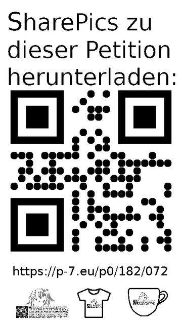 QR code und Link zur Download-Seite für die Sharepics der ePetition 182072, https://p-7.eu/p0/182/072