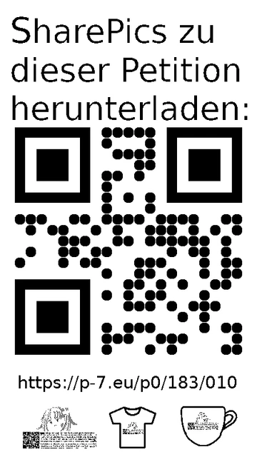 QR code und Link zur Download-Seite für die Sharepics der ePetition 183010, https://p-7.eu/p0/183/010