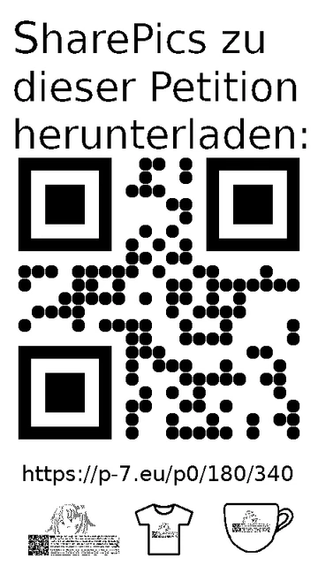 QR code und Link zur Download-Seite für die Sharepics der ePetition 180340, https://p-7.eu/p0/180/340
