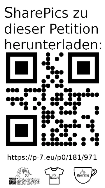QR code und Link zur Download-Seite für die Sharepics der ePetition 181971, https://p-7.eu/p0/181/971