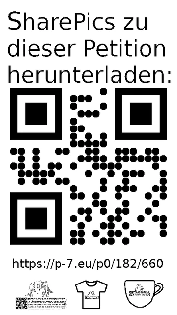 QR code und Link zur Download-Seite für die Sharepics der ePetition 182660, https://p-7.eu/p0/182/660