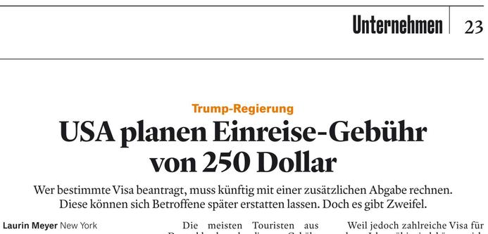 Handelsblatt: 250 Euro Eintritt in die USA (ddr hat damals nur 25 euro eintritt gekostet!)