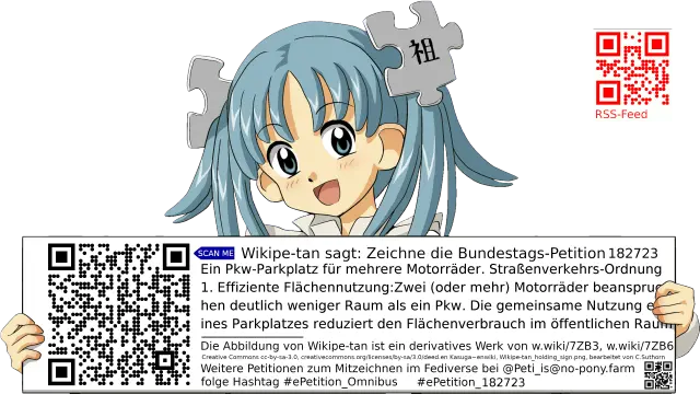 Sharepic zur Petition 182723 für Toots, Posts, Chats, Poster, Banner, Flyer, T-Shirts, Tassen mit QR-Code, der direkt zur Mitzeichnen-Seite des Bundestags oder dem Login der Bundestags-Petitionsseite führt