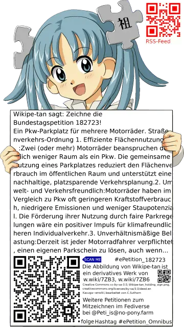 Sharepic zur Petition 182723 für Toots, Posts, Chats, Poster, Banner, Flyer, T-Shirts, Tassen mit QR-Code, der direkt zur Mitzeichnen-Seite des Bundestags oder dem Login der Bundestags-Petitionsseite führt