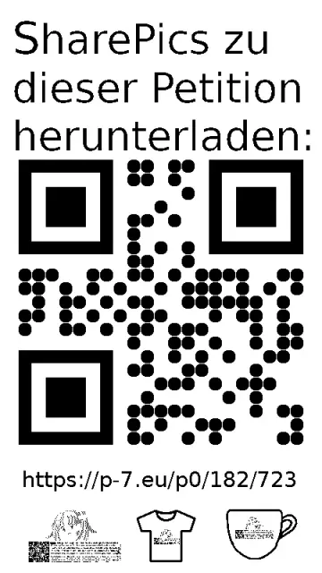 QR code und Link zur Download-Seite für die Sharepics der ePetition 182723, https://p-7.eu/p0/182/723
