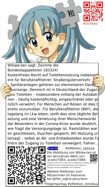 Sharepic zur Petition 183324 für Toots, Posts, Chats, Poster, Banner, Flyer, T-Shirts, Tassen mit QR-Code, der direkt zur Mitzeichnen-Seite des Bundestags oder dem Login der Bundestags-Petitionsseite führt