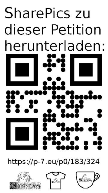 QR code und Link zur Download-Seite für die Sharepics der ePetition 183324, https://p-7.eu/p0/183/324