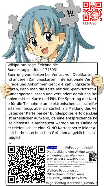 Sharepic zur Petition 174803 für Toots, Posts, Chats, Poster, Banner, Flyer, T-Shirts, Tassen mit QR-Code, der direkt zur Mitzeichnen-Seite des Bundestags oder dem Login der Bundestags-Petitionsseite führt