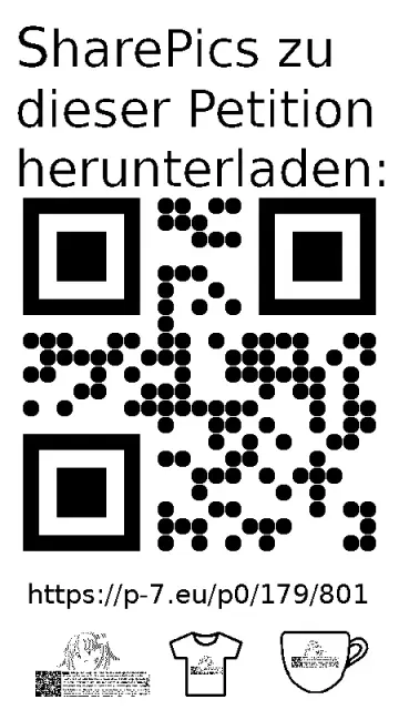 QR code und Link zur Download-Seite für die Sharepics der ePetition 179801, https://p-7.eu/p0/179/801