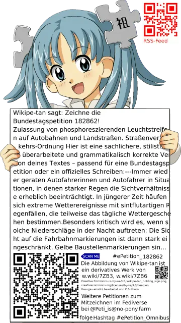 Sharepic zur Petition 182862 für Toots, Posts, Chats, Poster, Banner, Flyer, T-Shirts, Tassen mit QR-Code, der direkt zur Mitzeichnen-Seite des Bundestags oder dem Login der Bundestags-Petitionsseite führt