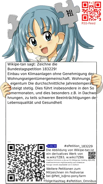 Sharepic zur Petition 183229 für Toots, Posts, Chats, Poster, Banner, Flyer, T-Shirts, Tassen mit QR-Code, der direkt zur Mitzeichnen-Seite des Bundestags oder dem Login der Bundestags-Petitionsseite führt