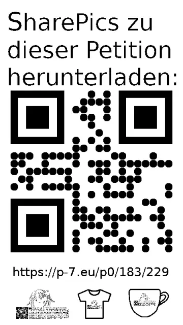 QR code und Link zur Download-Seite für die Sharepics der ePetition 183229, https://p-7.eu/p0/183/229