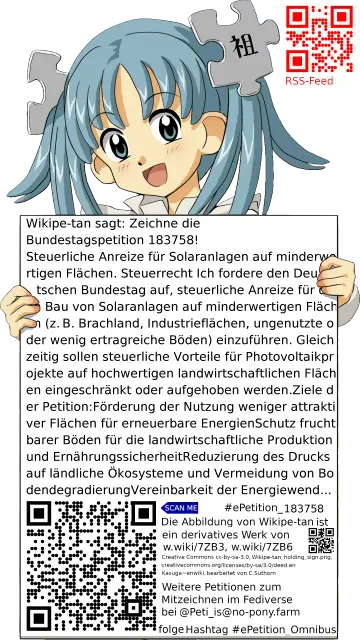 Sharepic zur Petition 183758 für Toots, Posts, Chats, Poster, Banner, Flyer, T-Shirts, Tassen mit QR-Code, der direkt zur Mitzeichnen-Seite des Bundestags oder dem Login der Bundestags-Petitionsseite führt