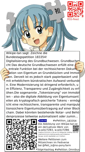 Sharepic zur Petition 183354 für Toots, Posts, Chats, Poster, Banner, Flyer, T-Shirts, Tassen mit QR-Code, der direkt zur Mitzeichnen-Seite des Bundestags oder dem Login der Bundestags-Petitionsseite führt