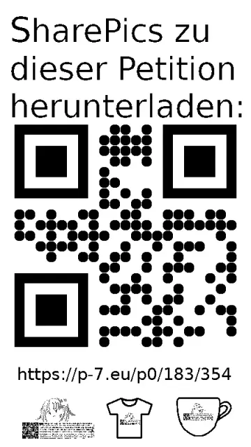 QR code und Link zur Download-Seite für die Sharepics der ePetition 183354, https://p-7.eu/p0/183/354