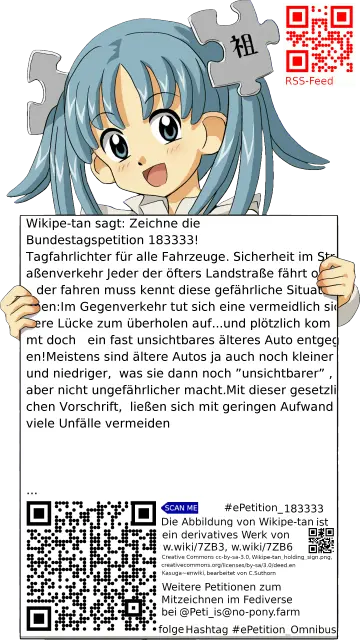 Sharepic zur Petition 183333 für Toots, Posts, Chats, Poster, Banner, Flyer, T-Shirts, Tassen mit QR-Code, der direkt zur Mitzeichnen-Seite des Bundestags oder dem Login der Bundestags-Petitionsseite führt