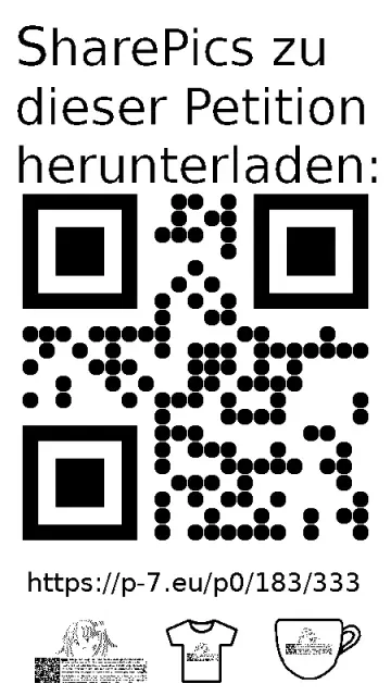 QR code und Link zur Download-Seite für die Sharepics der ePetition 183333, https://p-7.eu/p0/183/333