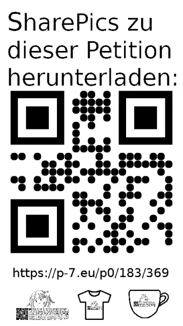 QR code und Link zur Download-Seite für die Sharepics der ePetition 183369, https://p-7.eu/p0/183/369