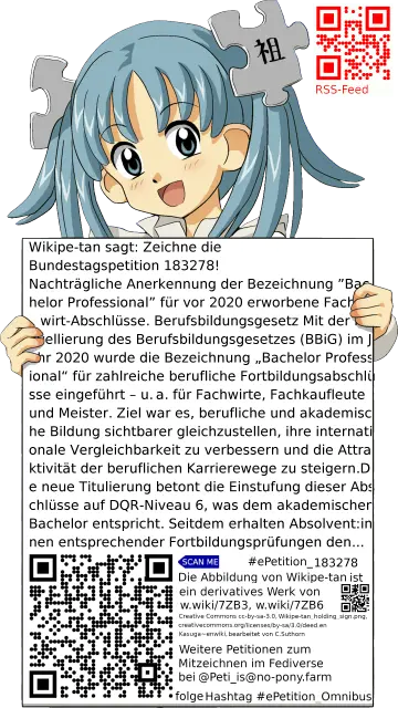Sharepic zur Petition 183278 für Toots, Posts, Chats, Poster, Banner, Flyer, T-Shirts, Tassen mit QR-Code, der direkt zur Mitzeichnen-Seite des Bundestags oder dem Login der Bundestags-Petitionsseite führt