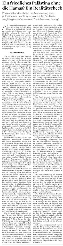 Ein friedliches Palästina ohne die Hamas. Ein Realitätscheck. Die welt heute seite 6 politik