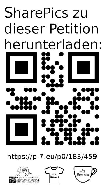 QR code und Link zur Download-Seite für die Sharepics der ePetition 183459, https://p-7.eu/p0/183/459