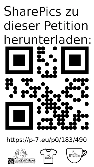 QR code und Link zur Download-Seite für die Sharepics der ePetition 183490, https://p-7.eu/p0/183/490