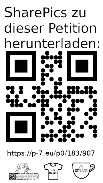 QR code und Link zur Download-Seite für die Sharepics der ePetition 183907, https://p-7.eu/p0/183/907