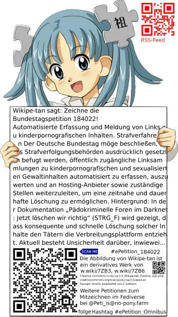 Sharepic zur Petition 184022 für Toots, Posts, Chats, Poster, Banner, Flyer, T-Shirts, Tassen mit QR-Code, der direkt zur Mitzeichnen-Seite des Bundestags oder dem Login der Bundestags-Petitionsseite führt