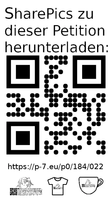 QR code und Link zur Download-Seite für die Sharepics der ePetition 184022, https://p-7.eu/p0/184/022