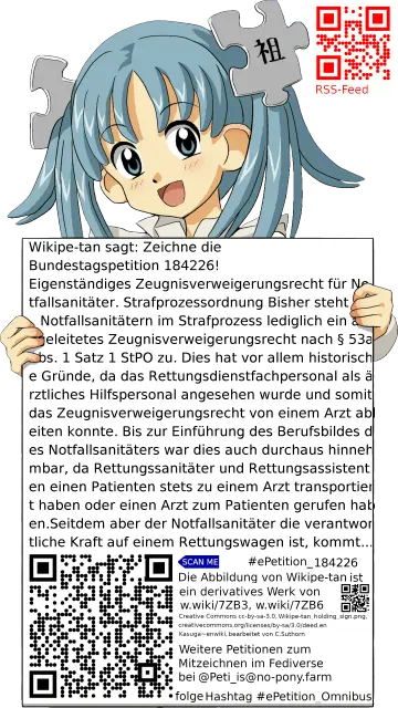 Sharepic zur Petition 184226 für Toots, Posts, Chats, Poster, Banner, Flyer, T-Shirts, Tassen mit QR-Code, der direkt zur Mitzeichnen-Seite des Bundestags oder dem Login der Bundestags-Petitionsseite führt