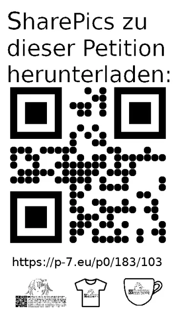 QR code und Link zur Download-Seite für die Sharepics der ePetition 183103, https://p-7.eu/p0/183/103