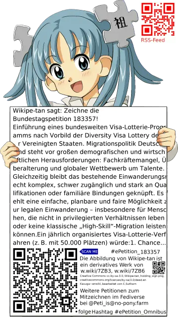 Sharepic zur Petition 183357 für Toots, Posts, Chats, Poster, Banner, Flyer, T-Shirts, Tassen mit QR-Code, der direkt zur Mitzeichnen-Seite des Bundestags oder dem Login der Bundestags-Petitionsseite führt