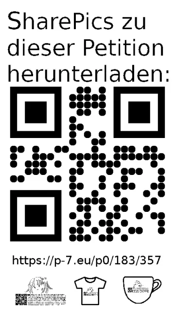 QR code und Link zur Download-Seite für die Sharepics der ePetition 183357, https://p-7.eu/p0/183/357